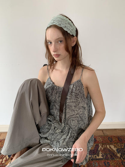DKZ OFFICIAL Gray Floral Print Asymmetric Drawstring Women&