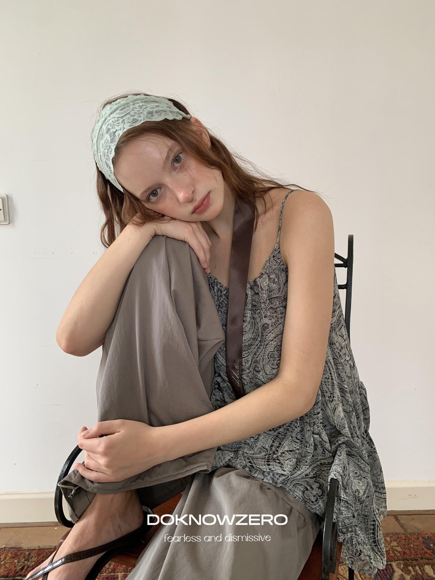DKZ OFFICIAL Gray Floral Print Asymmetric Drawstring Women&