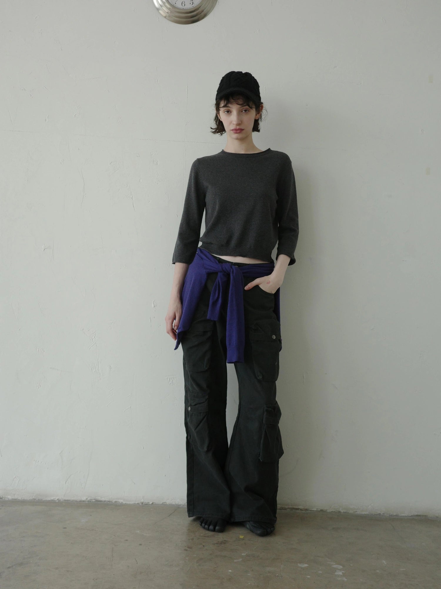 DKZ OFFICIAL Gray Multi Pocket Cargo Pants For Women Loose Fit Retro Long Pants