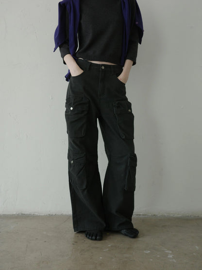 DKZ OFFICIAL Gray Multi Pocket Cargo Pants For Women Loose Fit Retro Long Pants