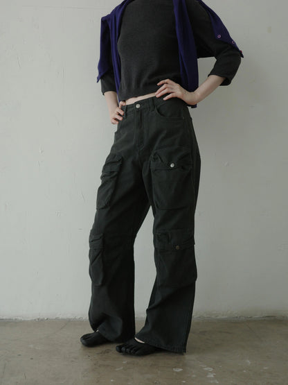 DKZ OFFICIAL Gray Multi Pocket Cargo Pants For Women Loose Fit Retro Long Pants