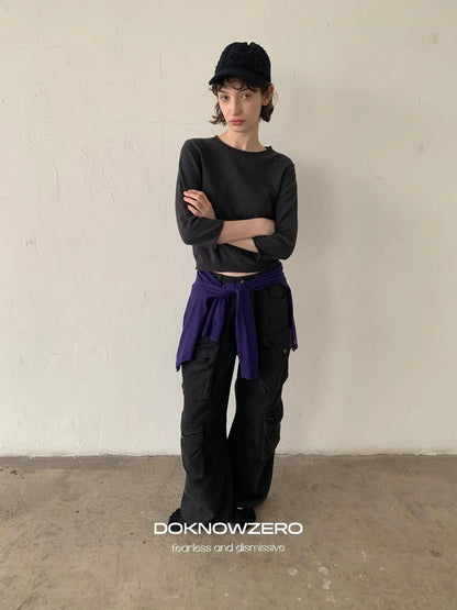 DKZ OFFICIAL Gray Multi Pocket Cargo Pants For Women Loose Fit Retro Long Pants