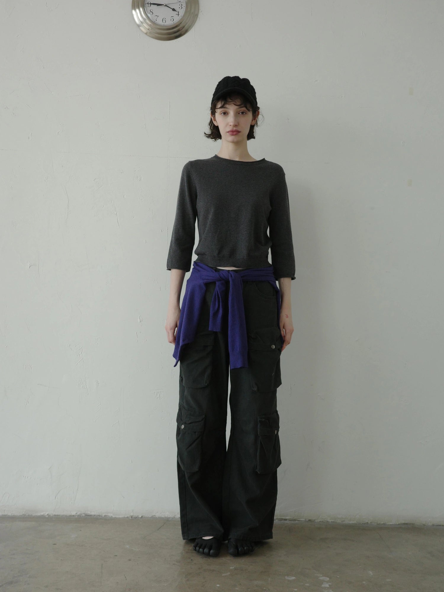 DKZ OFFICIAL Gray Multi Pocket Cargo Pants For Women Loose Fit Retro Long Pants