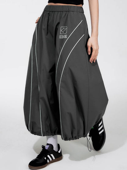 DKZ OFFICIAL Gray Number Print Logo Print Drawstring Hem A Line Women&