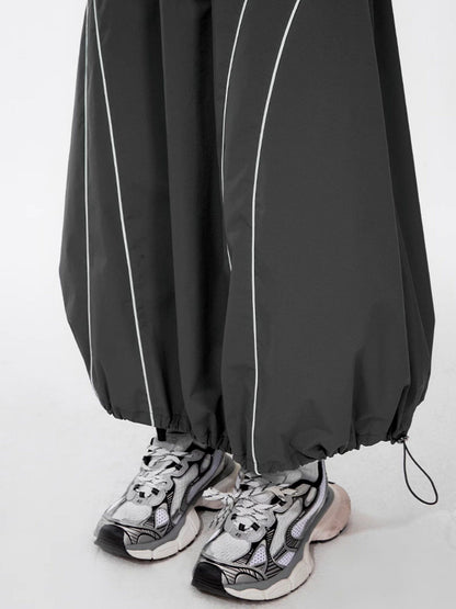 DKZ OFFICIAL Gray Number Print Logo Print Drawstring Hem A Line Women&