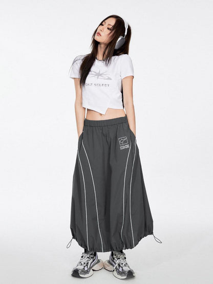 DKZ OFFICIAL Gray Number Print Logo Print Drawstring Hem A Line Women&