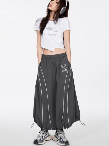 DKZ OFFICIAL Gray Number Print Logo Print Drawstring Hem A Line Women&