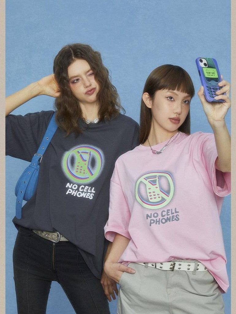 DKZ OFFICIAL Gray Pink Geometric Text Print Women&