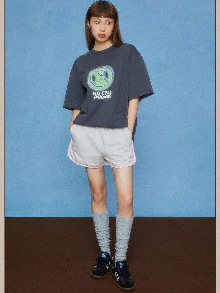 DKZ OFFICIAL Gray Pink Geometric Text Print Women&