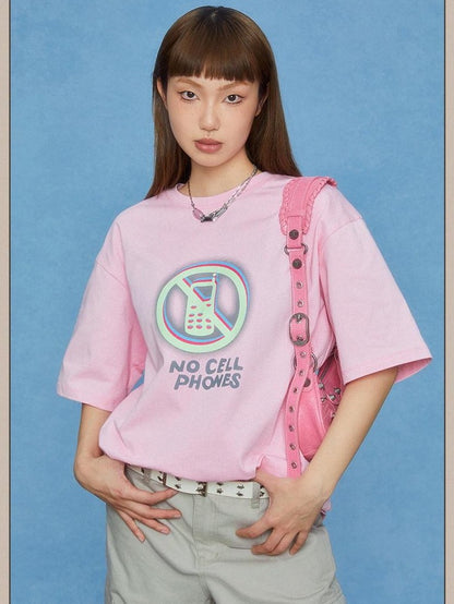 DKZ OFFICIAL Gray Pink Geometric Text Print Women&