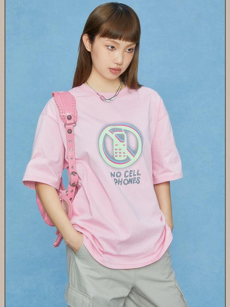DKZ OFFICIAL Gray Pink Geometric Text Print Women&