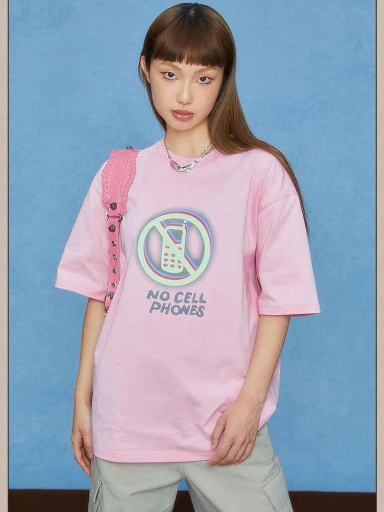 DKZ OFFICIAL Gray Pink Geometric Text Print Women&