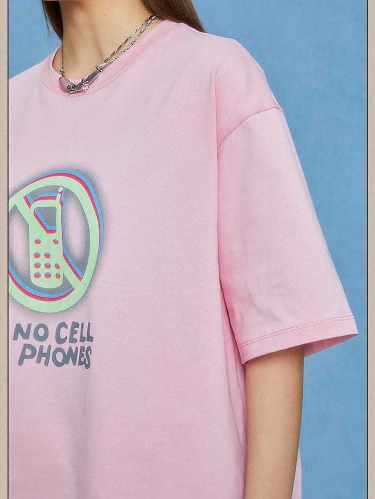 DKZ OFFICIAL Gray Pink Geometric Text Print Women&