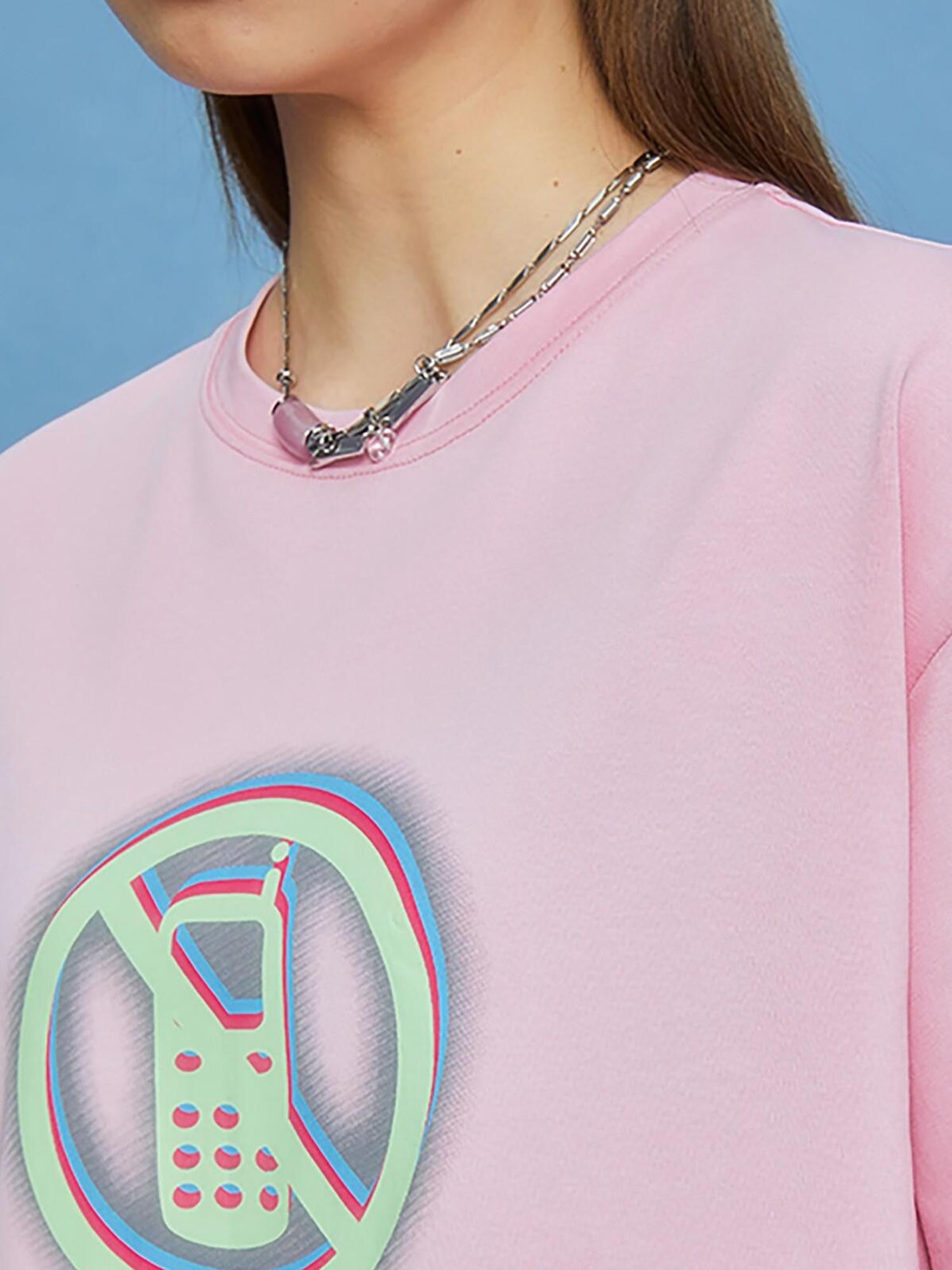 DKZ OFFICIAL Gray Pink Geometric Text Print Women&