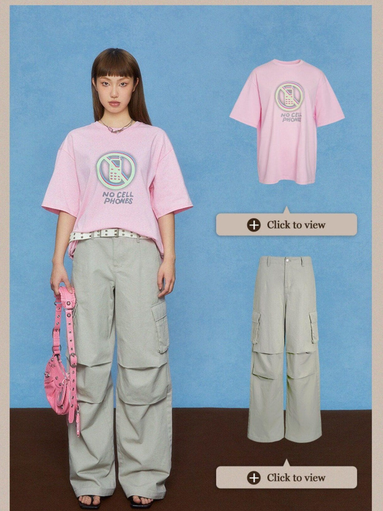 DKZ OFFICIAL Gray Pink Geometric Text Print Women&