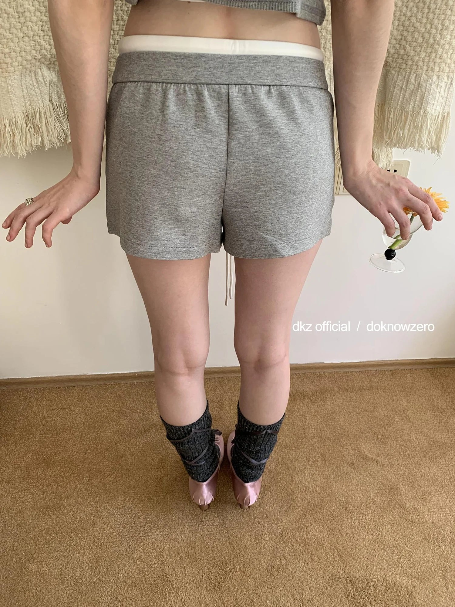 DKZ OFFICIAL Gray Pleated A Line Skirt with Contrast Color Block
