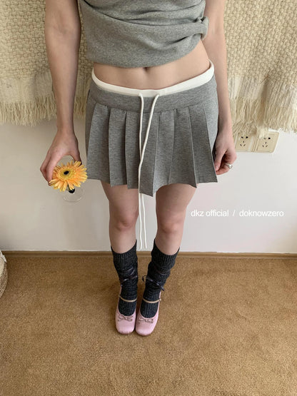 DKZ OFFICIAL Gray Pleated A Line Skirt with Contrast Color Block