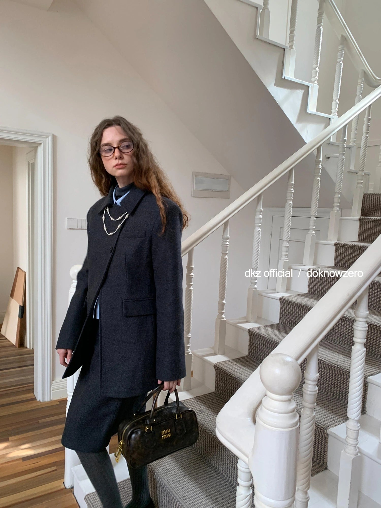 DKZ OFFICIAL Gray Retro Quilted Blazer And Midi Skirt Set