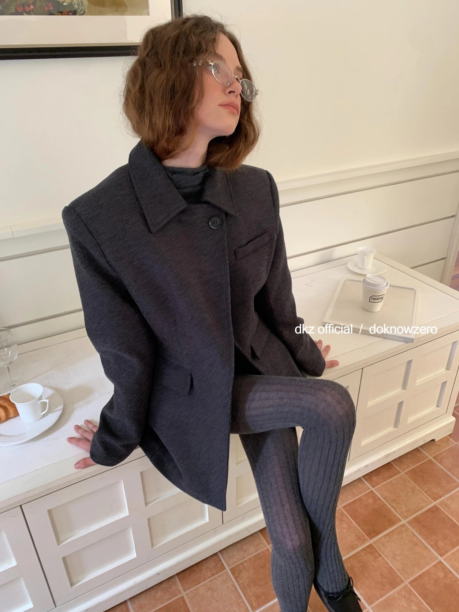 DKZ OFFICIAL Gray Retro Quilted Blazer And Midi Skirt Set