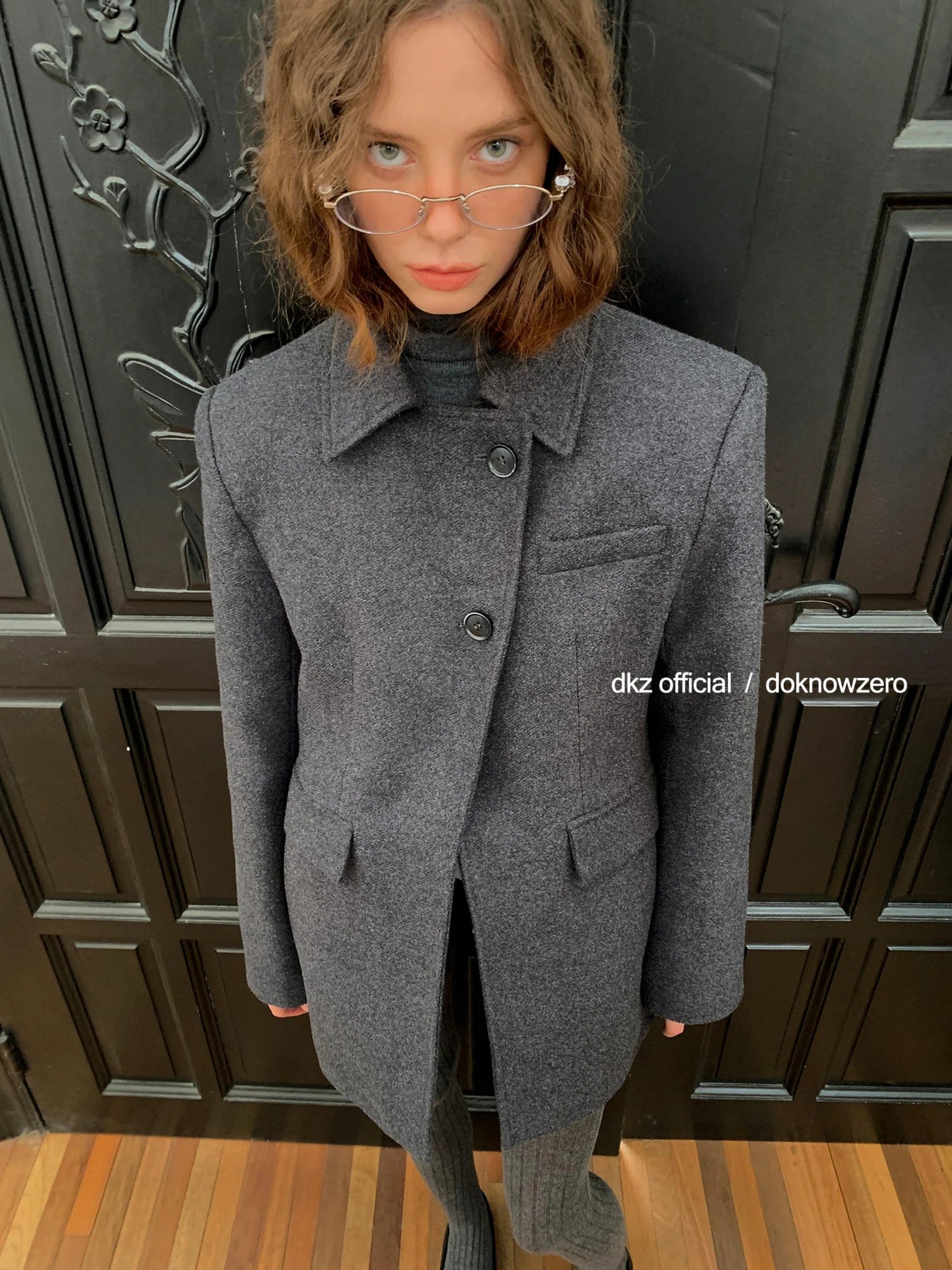 DKZ OFFICIAL Gray Retro Quilted Blazer And Midi Skirt Set
