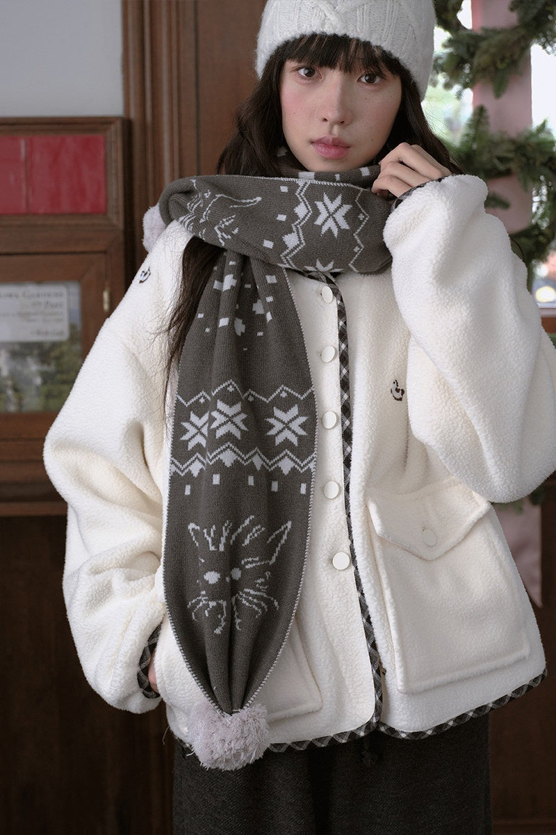 DKZ_OFFICIAL_Gray_Snowflake_Cat_Knit_Pompom_Geometric_Women&