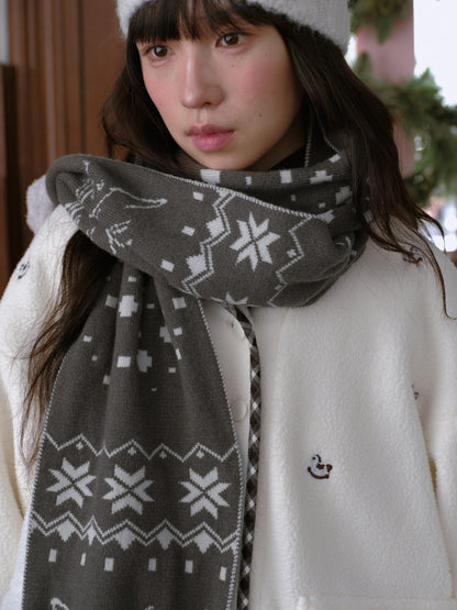 DKZ OFFICIAL Gray Snowflake Cat Knit Pompom Geometric Women&