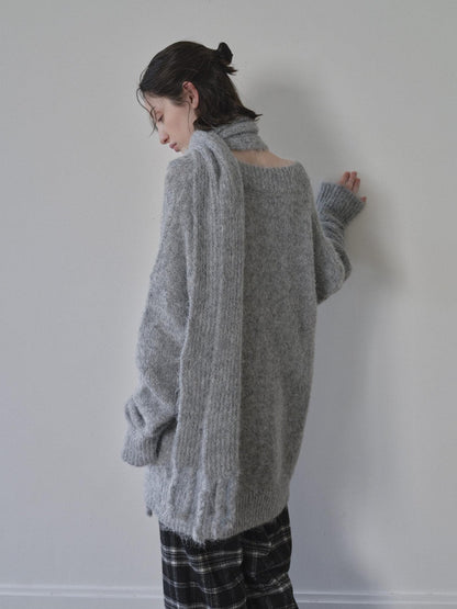 DKZ OFFICIAL Gray V-neck Oversized Lazy Knit With Scarf Women&