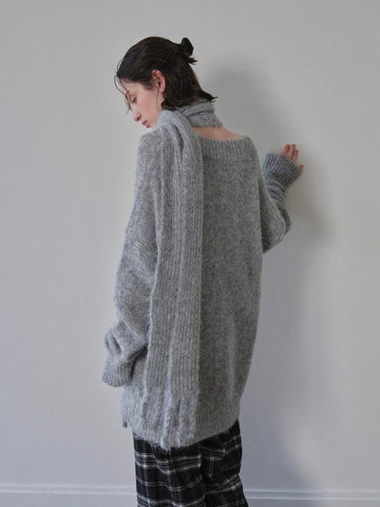DKZ OFFICIAL Gray V-neck Oversized Lazy Knit With Scarf Women&