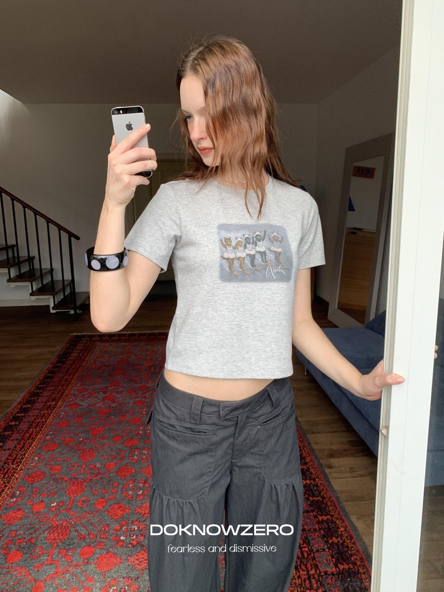 DKZ OFFICIAL Gray Vintage Cartoon Print Women&
