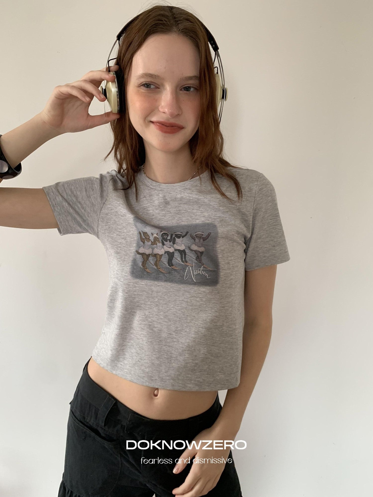 DKZ OFFICIAL Gray Vintage Cartoon Print Women&