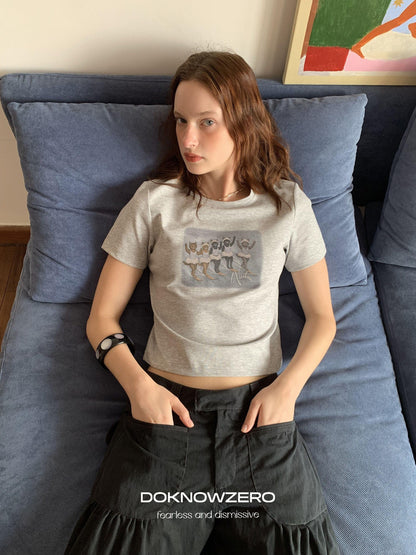 DKZ OFFICIAL Gray Vintage Cartoon Print Women&