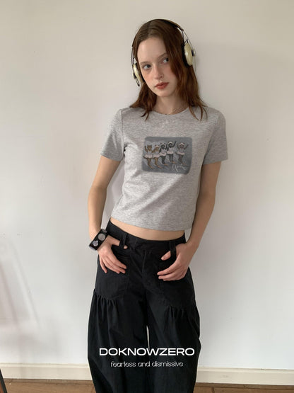 DKZ OFFICIAL Gray Vintage Cartoon Print Women&