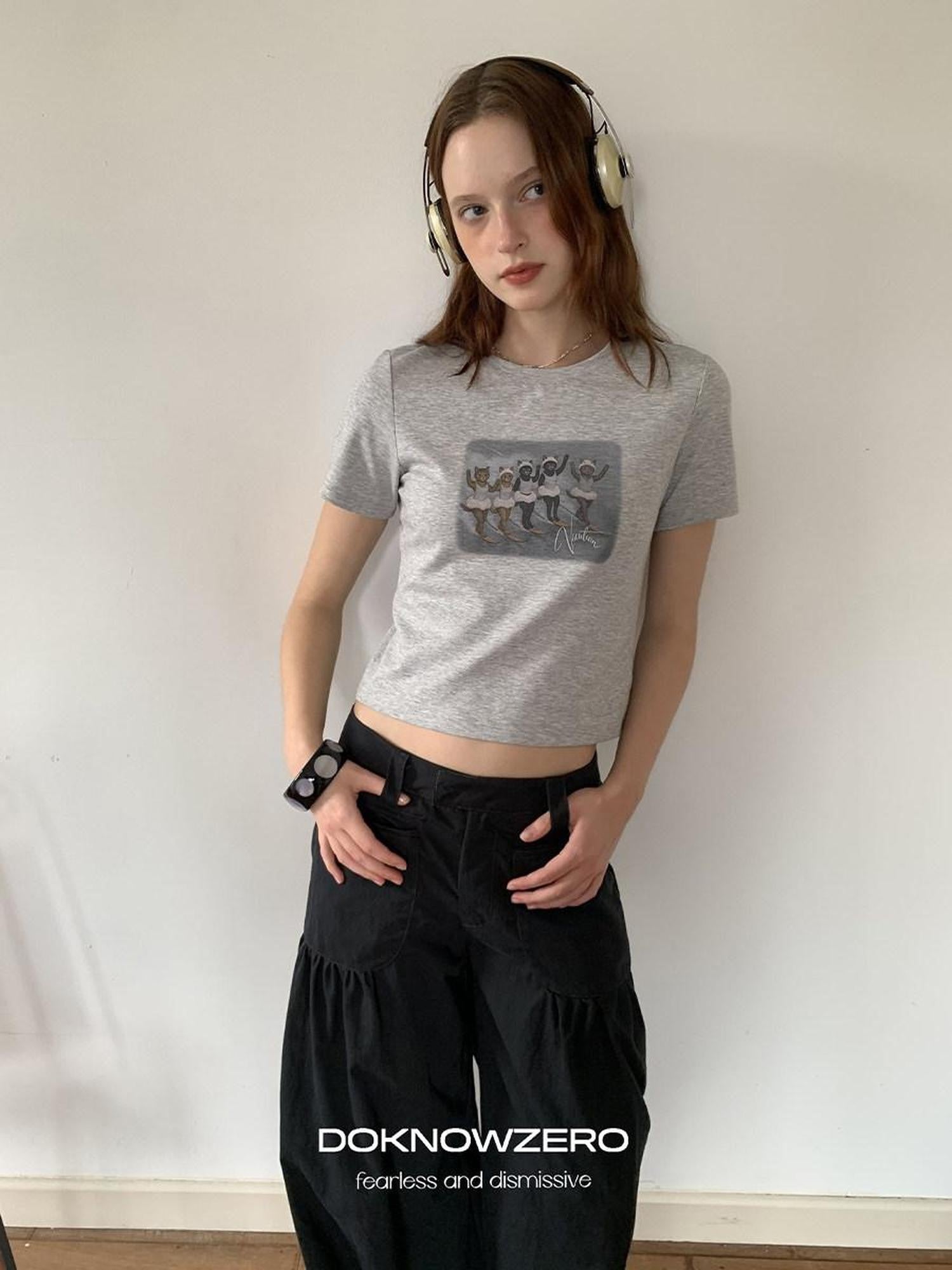 DKZ OFFICIAL Gray Vintage Cartoon Print Women&