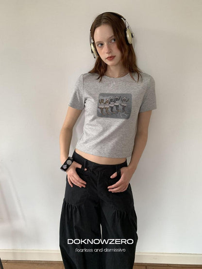 DKZ OFFICIAL Gray Vintage Cartoon Print Women&