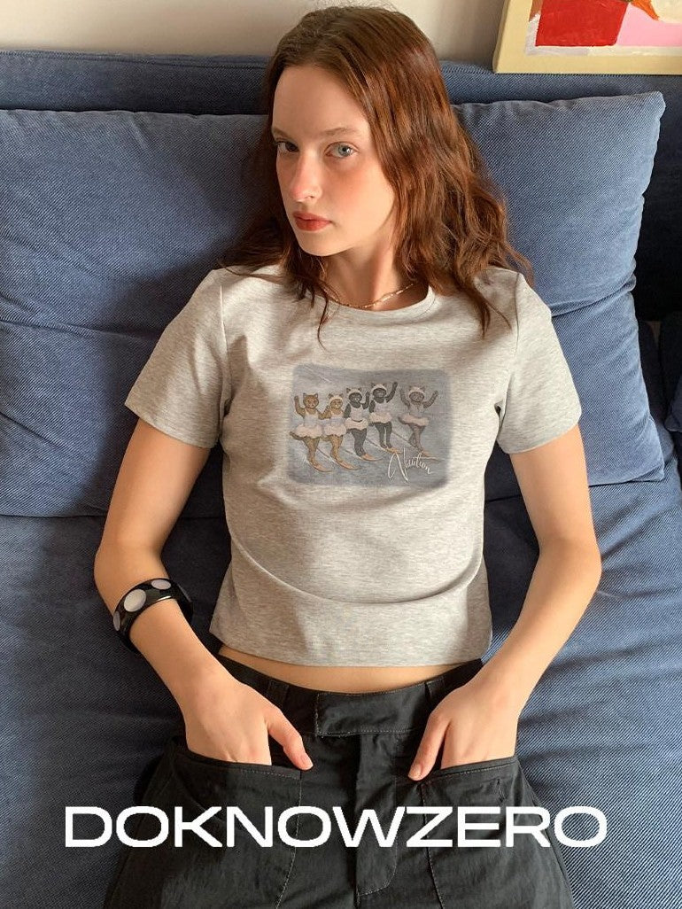 DKZ OFFICIAL Gray Vintage Cartoon Print Women&