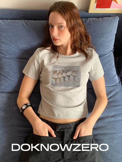DKZ OFFICIAL Gray Vintage Cartoon Print Women&