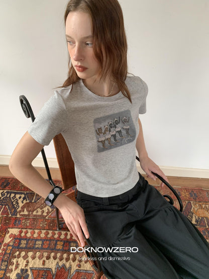 DKZ OFFICIAL Gray Vintage Cartoon Print Women&