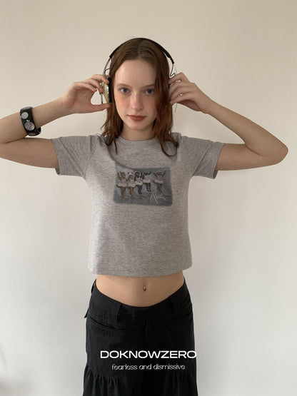 DKZ OFFICIAL Gray Vintage Cartoon Print Women&