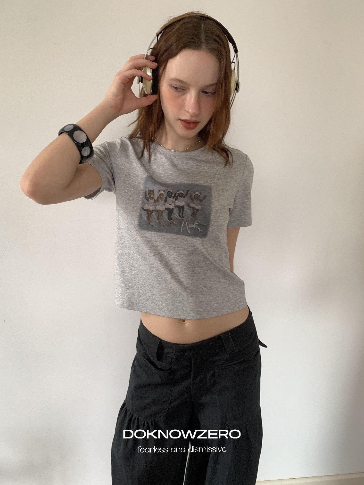 DKZ OFFICIAL Gray Vintage Cartoon Print Women&