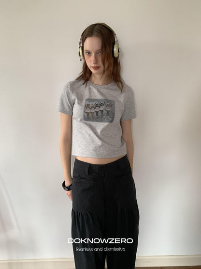 DKZ OFFICIAL Gray Vintage Cartoon Print Women&
