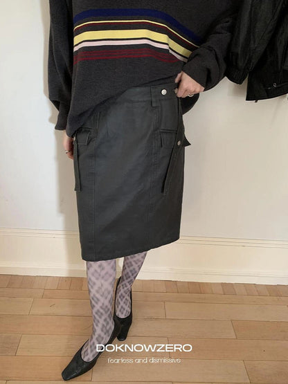 DKZ OFFICIAL Gray Washed Wax Print Straight Skirt