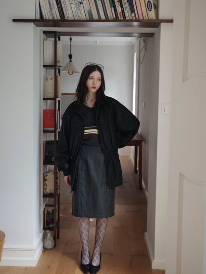 DKZ OFFICIAL Gray Washed Wax Print Straight Skirt