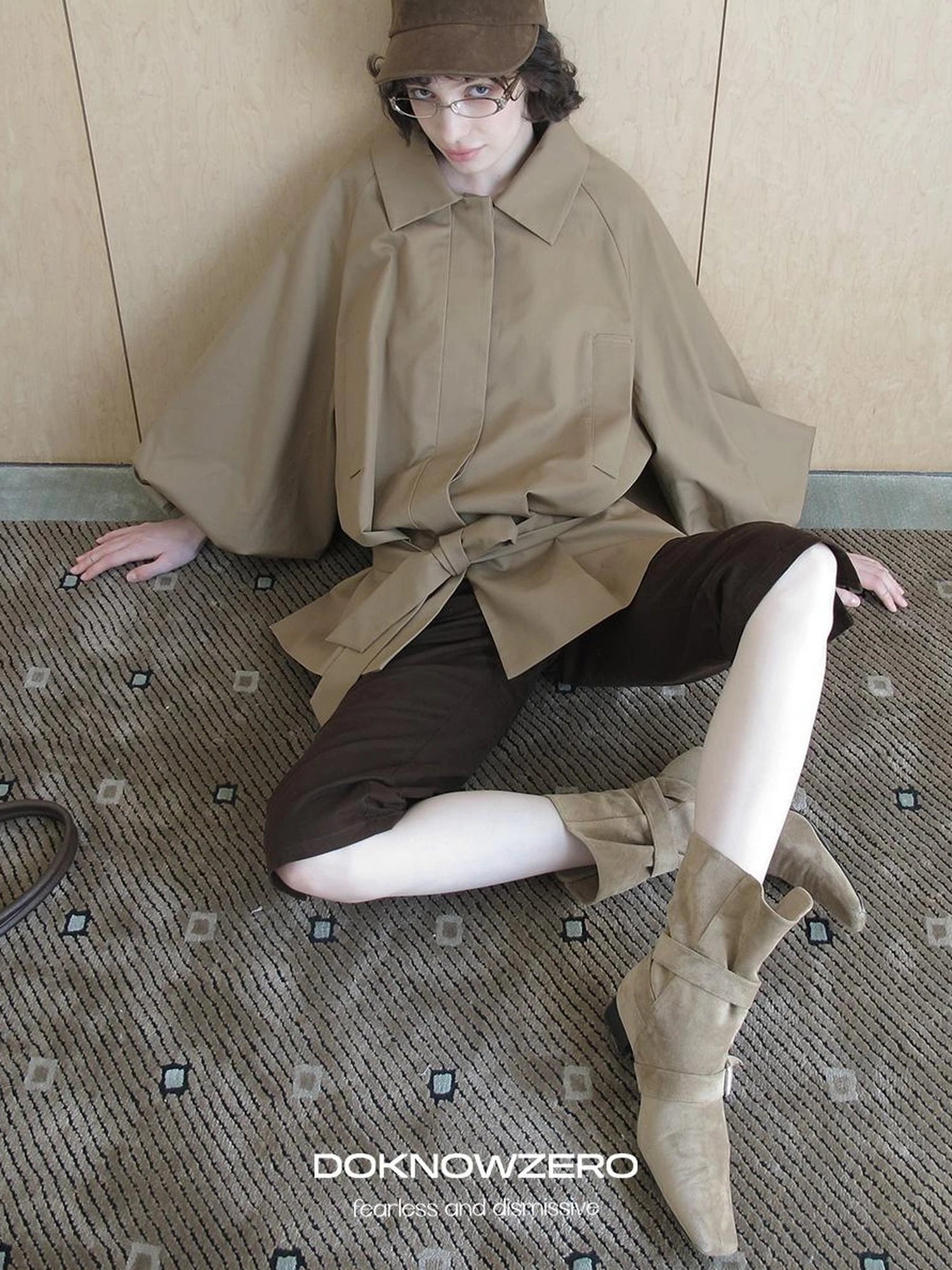 DKZ OFFICIAL Greek Aesthetic Lantern Sleeve Trench Coat