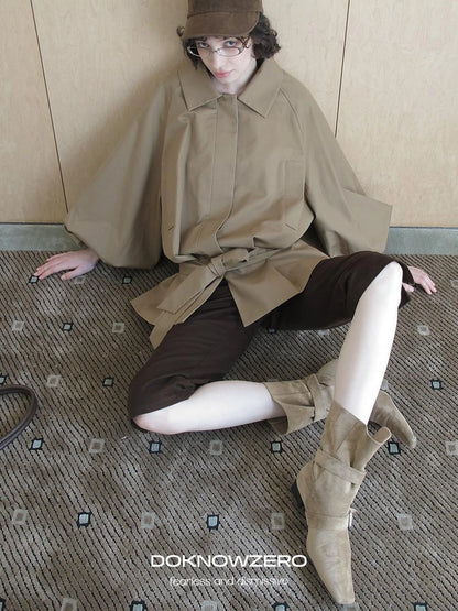 DKZ OFFICIAL Greek Aesthetic Lantern Sleeve Trench Coat