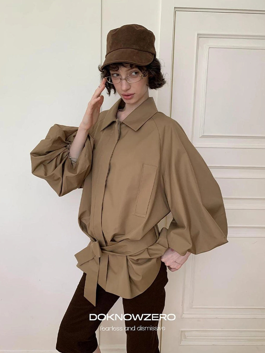 DKZ OFFICIAL Greek Aesthetic Lantern Sleeve Trench Coat