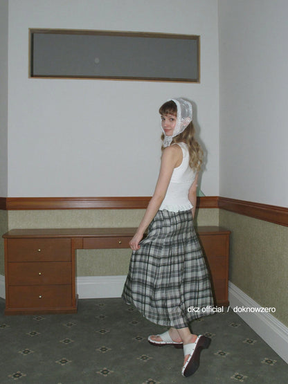 DKZ OFFICIAL Green Checkered Lace Tie Maxi Skirt