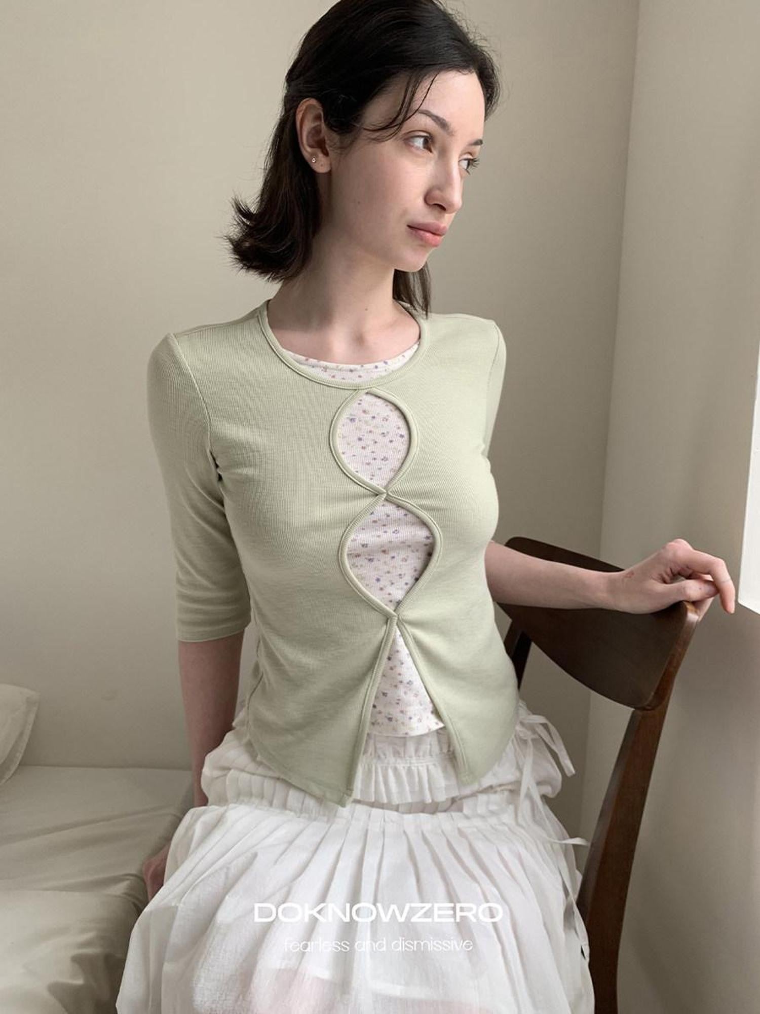 DKZ OFFICIAL Green Floral Cutout Knit Women&