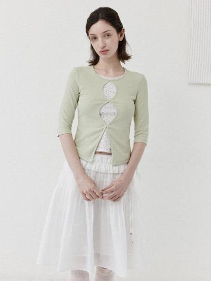 DKZ OFFICIAL Green Floral Cutout Knit Women&