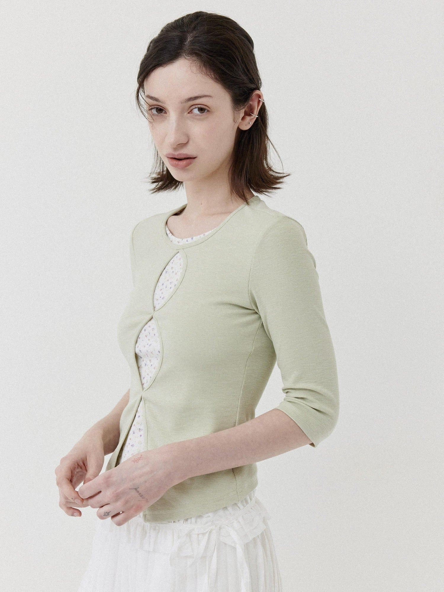 DKZ OFFICIAL Green Floral Cutout Knit Women&