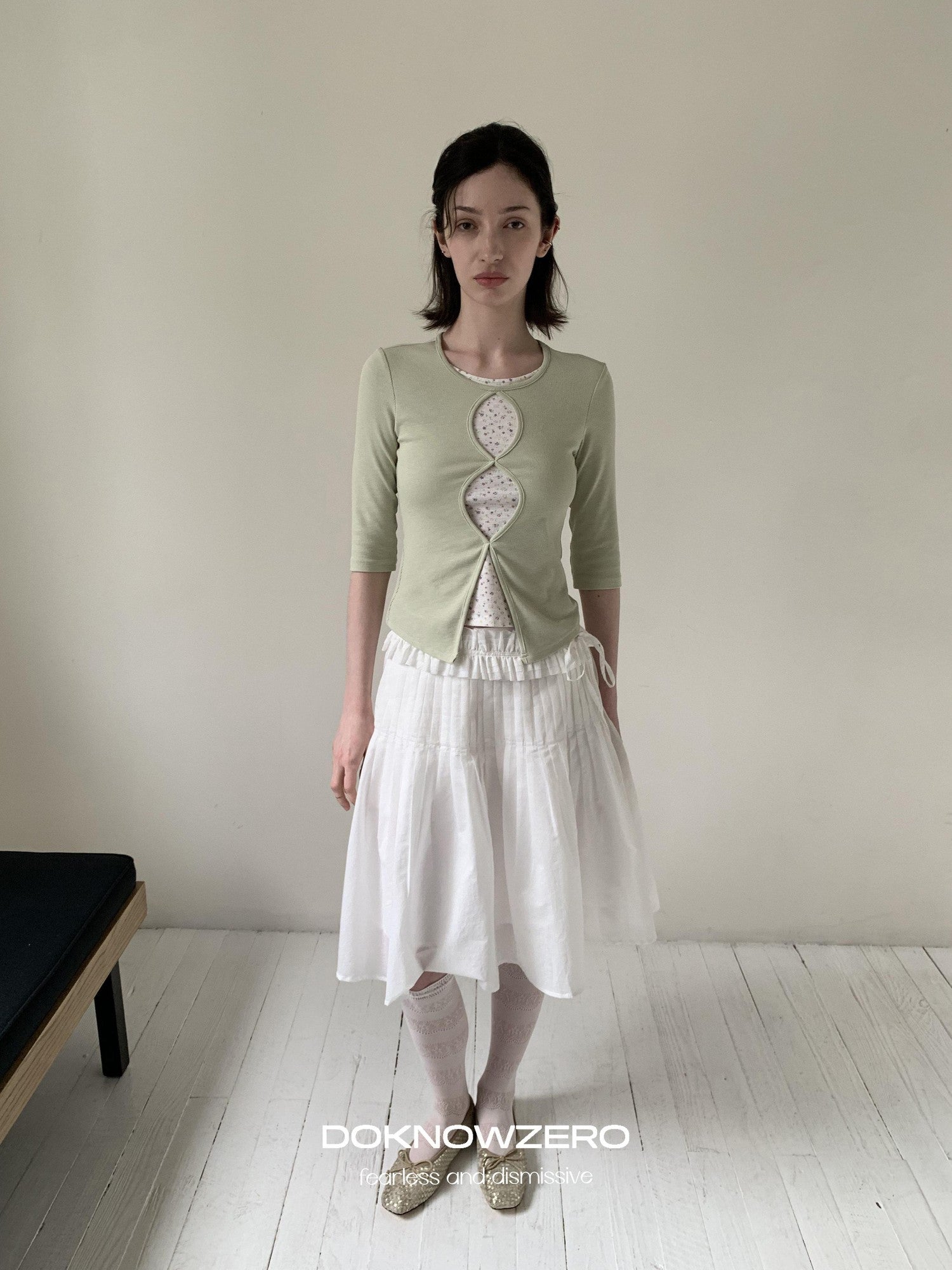 DKZ OFFICIAL Green Floral Cutout Knit Women&